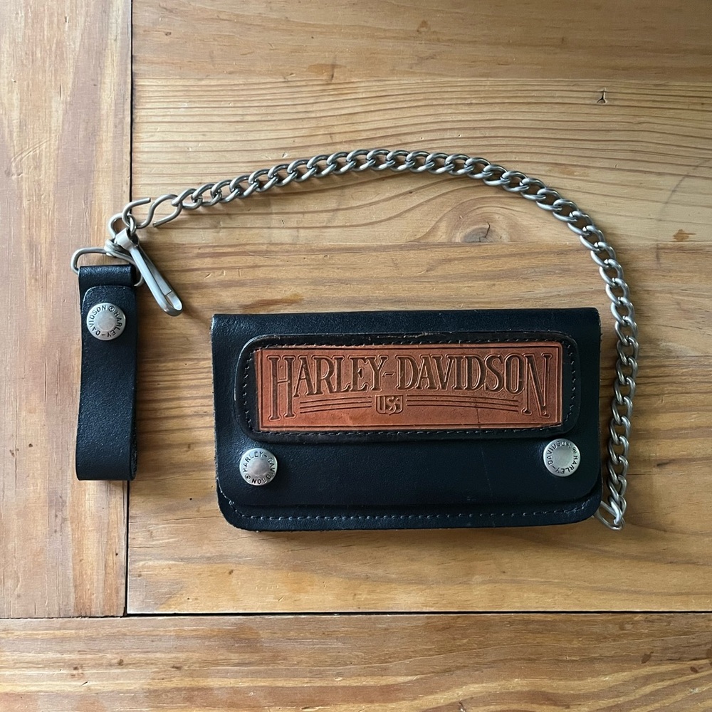 Vintage Harley-Davidson Black and Tan Wallet with Chain